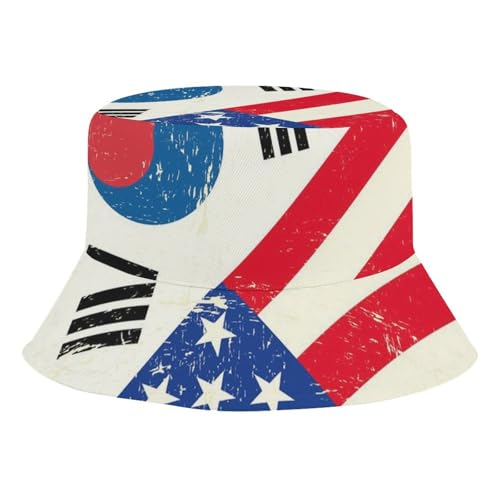 USA and Korean FlagChildren's Bucket Hat for Boys and Girls, Breathable Summer Beach Hat52cm