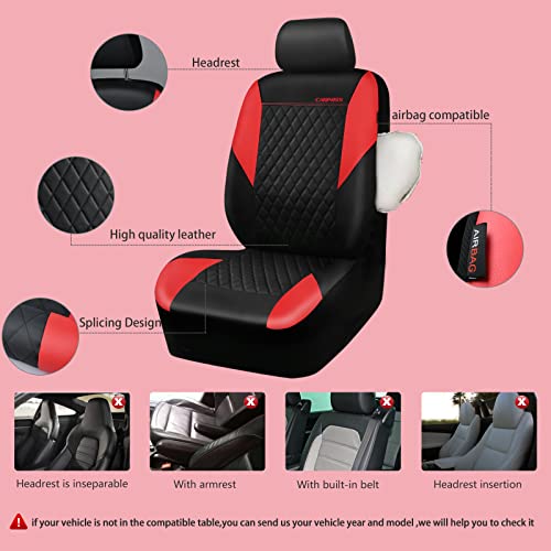 Image of CAR PASS Red Leather Seat Covers Full Set-Universal Quilting Pretty Girly Car Seat Cover with 5mm Composite Sponge Inside,Airbag Compatible, Waterproof Delux Fit for Most Sedan,SUV,Cars (Full Set,Red)