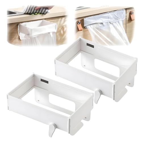 QTVKMAS Soporte de Bolsa de Basura Plegable de Ahorro de Espacio, Soporte de Bolsa de Basura Plegable montado en la Pared para Espacios Estrechos del gabinete de Cocina(White 2pcs)