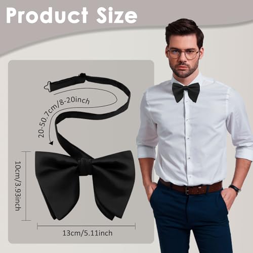 Image of Luckyvestir Oversized Bow Ties for Men, Pre Tied Clip on Men's Black Bowtie for Wedding Tuxedo Banquets Formal Wear