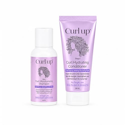 Image of Curl Up Hair Wash Combo with Curly Hair Shampoo And Conditioner | For Dry Frizzy, Wavy & Curly Hair | Sulphate Paraben And Silicone Free | Travel Size - Combo of 2 (50ml each)