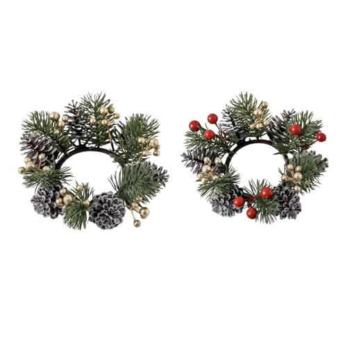 OJEVMLFVQ Candle Rings 2PCS Christmas Candle Ring Wreath Berries Candle Holder Artificial Berries Wreath for Bar Dinner