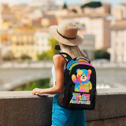 Autism Awareness Bear Kids Backpack for Boys & Girls, School Bag with Laptop Compartment Adjustable Shoulder Straps, Lightweight Travel Bookbag Casual Daypack for Students Teens4