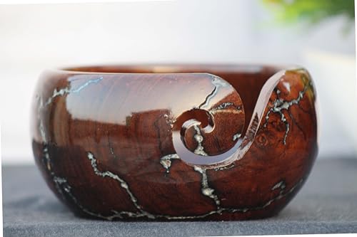 Image of Handmade Yarn Bowl Wooden - Yarn Holder Storage Bowl - Yarn Bowl for Knitting 7 inch x 4 inch inch - Best Gift for Knitters (Large)
