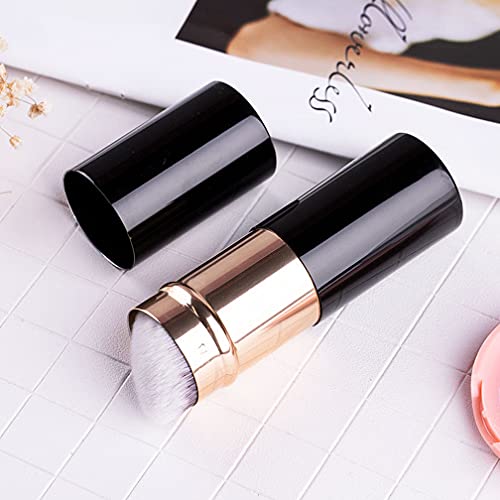 Rn Beauty Retractable Kabuki Brushes Foundation Brush Powder Brush Blush Brush Extensible Makeup Brush Face Blender Brush Professional Mineral Blending Buffing Concealer Brush Aluminum Case Portable With Cover (Angled Top, Black) #TOP4