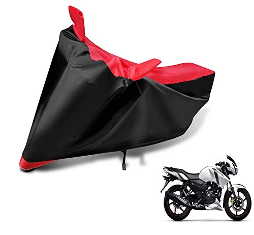 Image of Auto Hub Bike Cover Compatible with TVS Apache RTR 160 with Mirror Pocket, Dustproof, Heat Resistant, Triple Stitched, Apache 160 Bike Cover- Black, Red