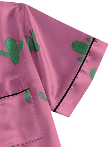 Image of Remidoo Women's Short Sleeve Button Down Satin 2 Piece Pajama Set Sleepwear Pink X-Small