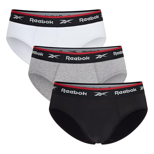 Reebok Wiggins Mens Briefs | Pack of 3 Sports Briefs, Breathable & Stretchable Underwear for Men | Underwear Multipack, Black/White/Grey, S