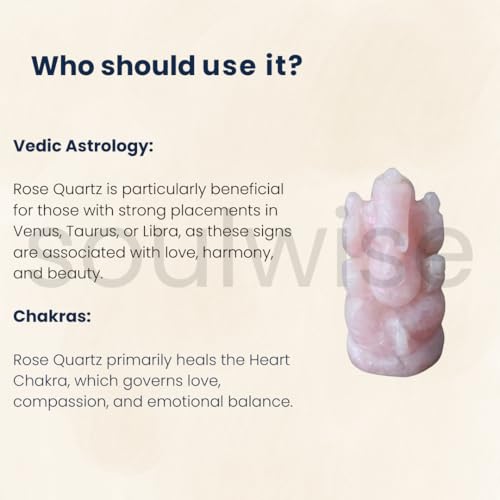 Image of SOULWISE Natural Rose Quartz Lord Ganesha Idol 7 cm Crystal Ganesh Murti for Home Temple Vastu Feng Shui Spiritual Decor Meditation Altar Ganpati Statue Gift