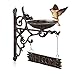 Relaxdays Vogeltränke Gusseisen, WELCOME Schild, Gartendeko, Wandmontage, Futterstelle, Wasserschale f. Wildvögel, bronze
