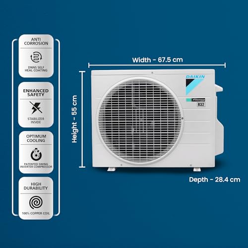 Image of Daikin 1 Ton 3 Star Inverter Split AC (Hepta Sense, Dew Clean Technology, 3 Stage Filteration, Triple Display, Automatic Error Display, DNNS Self Heal, TAD Filter, ATKL35U, White)