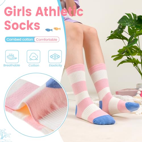 Kids Girls Socks Athletic Sport Breathable Soft Cotton Youth Girsl Crew Socks 6 Pairs2