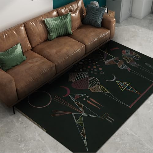 Tapis de formes géométriques Kandinsky noir poils ras lavable 80x150