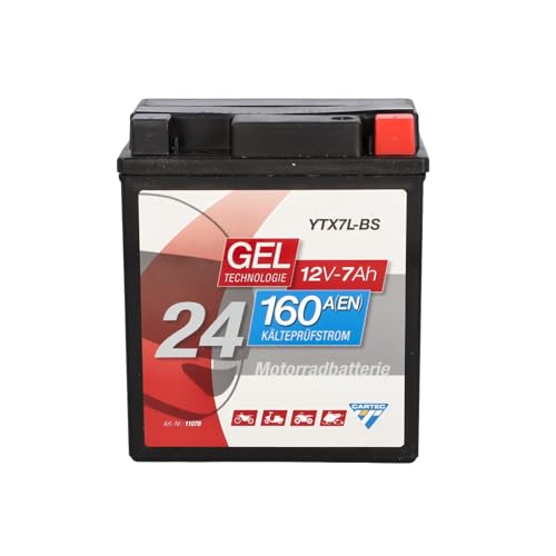CARTEC Motorradbatterie YTX7L-BS 7Ah 160A Gel Technologie Motorrad-Starter-Batterie Erstausrüsterqualität zyklenfest lagerfähig wartungsfrei schwarz