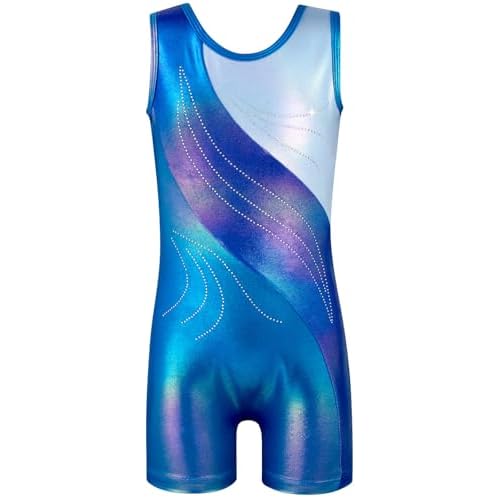 HOZIY Leotards for Girls Gymnastics Kids Children Biketard Snowflake Ribbon Blue Purple Hot Pink Sparkle 6-7 Years Diamond Blue