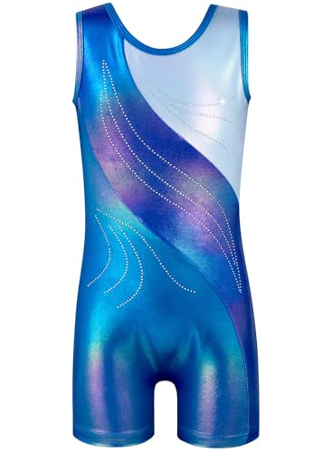 Image of HOZIY Leotards for Girls Gymnastics Kids Children Biketard Snowflake Ribbon Blue Purple Hot Pink Sparkle