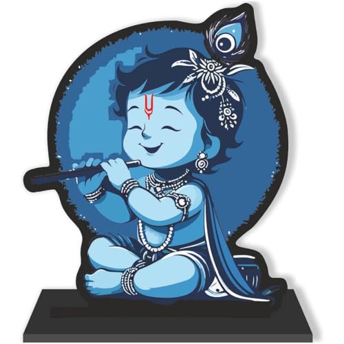 Image of CVANU Wooden Idols & Figurine Table Top Little Krishna Decorative Item Religious Showpiece for Study Table| Office Desk| Book Shelf| Gift| Home Decoration (6inch X 5.8inch) S495