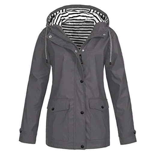 Aniywn Women Light Rain Jacket Waterproof Active Outdoor Trench Raincoat with Hood Lightweight Plus Size for Ladies Grey