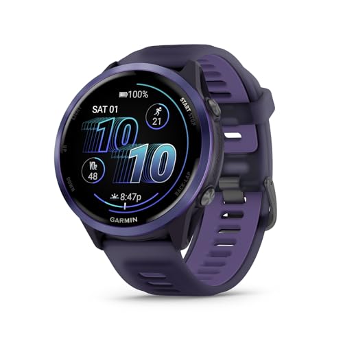 Image of Garmin Forerunner 570, 47mm, Advanced GPS Running and Triathlon Smartwatch, AMOLED Display, Training and Recovery Features, Indigo Aluminum with Translucent Imperial Purple Band