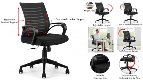 Image of Ngfc Office Chair for Home with Back Support Arm Rest 360 Degree Rotating Office Chair with Tilt Lock Mechanism High Comfort Seating Ergonomic Chair for Home & Office (Red)