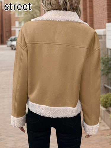 Mina Self 2025 Winter Women's Faux Suede Jacket Coat - Sherpa Lined Fur Leather Warm Thick Shearling Fleece Fuzzy Outerwear2