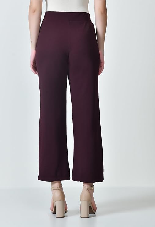Image of Women's High Waist Straight Fit Trousers,Solid Korean Stretchable Pants for Women, Regular Fit Elastic Waist Full Length Formal Trouser,Casual,Office Wear