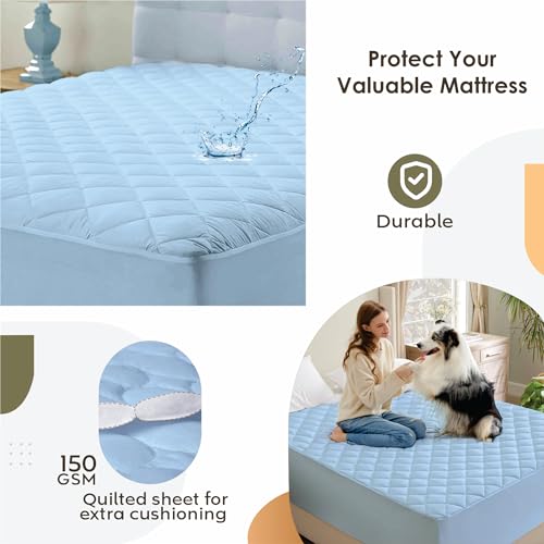 Image of Ayka 100% Waterproof Queen Size 72x60 inch Cotton Quilted Mattress Protector Breathable Hypoallergenic Noiseless Ultra Soft Elastic Fitted Bed Protector Mattress /Bed Cover (Blue, Queen (72 * 60 inch))