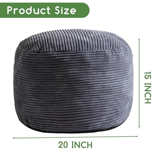 HIGOGOGO-Round-Stuffed-Pouf-Ottoman-Corduroy-Poufs-with-Foam-Chunk-Filling-Furry-and-Fluffy-Pouf-Foot-Stool-Storage-Ottoman-20-X-15-Floor-Poufs-Foot-Rest-for-Living-Room-Dark-Grey HIGOGOGO Round Stuffed Pouf Ottoman Corduroy Poufs with Foam Chunk Filling Furry and Fluffy Pouf Foot Stool Storage Ottoman 20 X 15 Floor Poufs Foot Rest for Living Room Dark Grey
