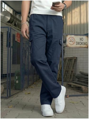 Image of Men's Cargo Pants-100% Premium Cotton Tapered Fit Lightweight Breathable Multi-Pocket Drawstring Utility Casual Trousers