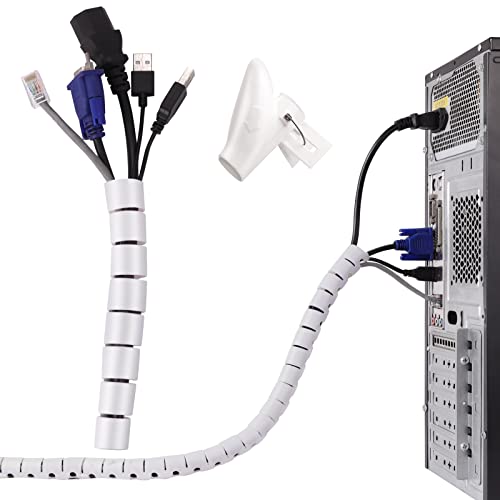 Titacute Cable Tube Organizer, Coiled Tube Sleeve Cable Wrap Spiral Wire Sleeves Cable Management With Cord Cover Clips For Tv Pc Computer Home Entertainment Wall White #TOP10