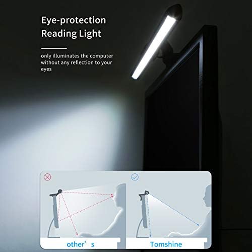 Tomshin-e e-Reading LED Desk Lamp 40CM USB Powered Computer Monitor Light Bar, Eye Caring Reading Lamp with 3 Color Temperatures and Adjustable Brightness, 1