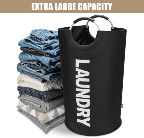Image of Premium Black Leather Laundry Basket - Solid Design, Standard Size, Portable Tote Utility Bin for Wet Garments, Bedding & Hostel Use and Laundry - 1 Count, Durable Hamper for Home & Office