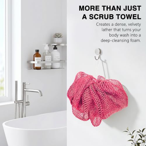 Image of UJFQBH African Net Sponge Authentic 3 Pack, the Gentle Exfoliating Body Scrubber that Unclogs Pores, Reaches Your Back, Dries Fast, and Leaves Skin Smooth Day After Day(Green, Sky Blue, Rose Red)