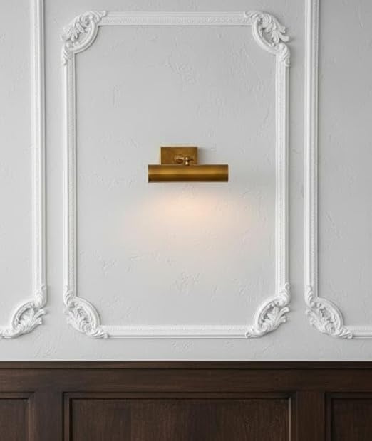 9" Antique Brass Picture Light - Hardwired Wall Mount Display Light for Paintings, Artwork, and Photos | Adjustable Arm & Rotating Shade - Brass Picture Light for Gallery, Hallway (Raw Brass)