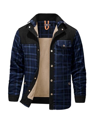 PEHMEA Men's Flannel Shirt Jacket Plaid Sherpa Lined, Warm Fleece Coat for Fall Winter Outdoor