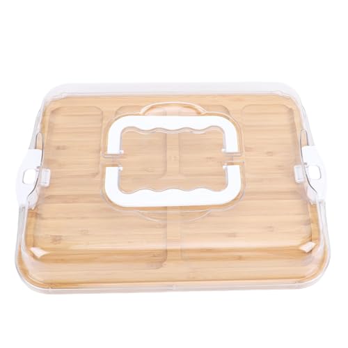 TOPINCN シャルキュトリーボード 6 つ仕切り 裏返しカッティング機能 木製 35.5×27.9cm ハンドル付き 結婚祝い・新築祝い・クリスマスプレゼント 透明蓋付き