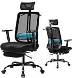 COMHOMA ergonomischer Bürostuhl, Schreibtischstuhl, Mesh Chefsessel mit Kleiderbügel Fußstütze, Verstellbare Kopfstütze und Armlehnen, Höhenverstellung und Wippfunktion bis 135°, Belastbarkeit 150kg