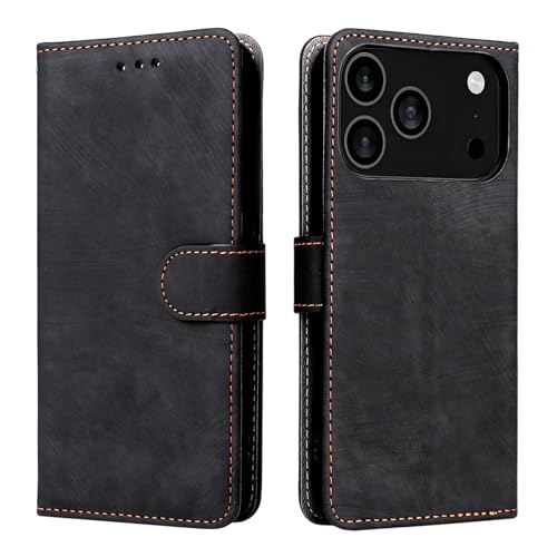 Étui clapet magnétique iPhone 16e avec protection cuir noir