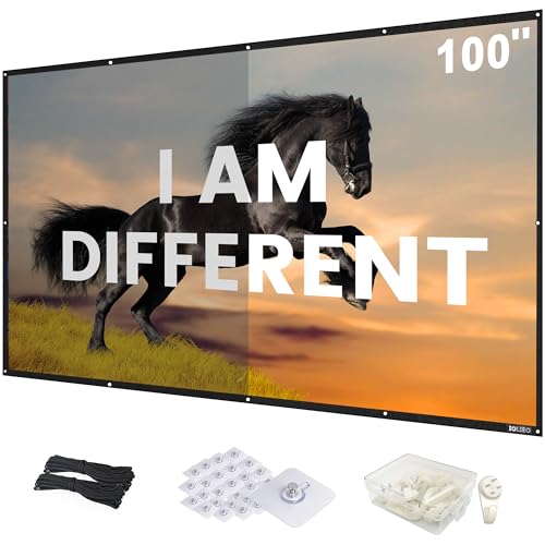 ALR Projector Screen for Standard Throw- Wall Mounted - High Contrast 70% ALR High Brightness 2.7X Gain - 100 inch 16:9 White Screen - by IOLIEO