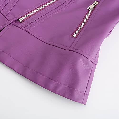 Veste en cuir synthétique violette XXL courte et légère à fermeture éclair