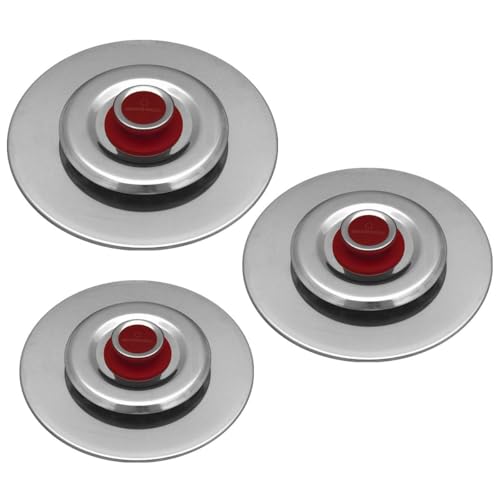 Ventur Magic Coperchi Magici in Acciaio Inox Pomello in Bachelite Un sistema di cottura vero e proprio che si adatta ad ogni pentola e padella di ogni diametro Sostitisce diversi elettrodomestici: friggitrice, grill, tostapane, forno ventilato, vaporiera Coperchio Ø 27 cm + 31 cm + 35 cm finitura lucida con cappello lucido e pomolo rosso Frigge a bassa temperatura, l'olio non raggiunge il punto di fumo e può essere riutilizzato anche per 4/5 volte Si possono friggere più cibi contemporaneamente senza che gli stessi si passino i sapori