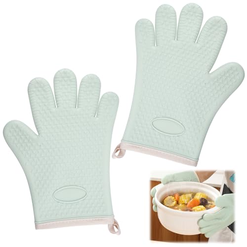 2 Pièce Gants Four Anti Chaleur, Gant Silicone Cuisine, Oven Mitts Résistants à la Chaleur Jusqu'à 250℃, Antidérapante Gant de Cuisine Four, Intérieur en Coton, Manique Four pour Cuisine, Pâtisserie