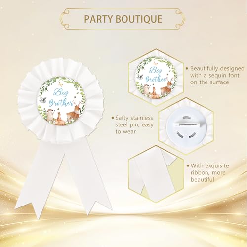 Image of Safari Jungle Big Brother Tinplate Badge Pin, Woodland Jungle Animal Brother To Be Button Pin, White Rosette Big Brother Award Ribbon Pin for Gender Reveal, Gifts for Baby Shower Party Celebration