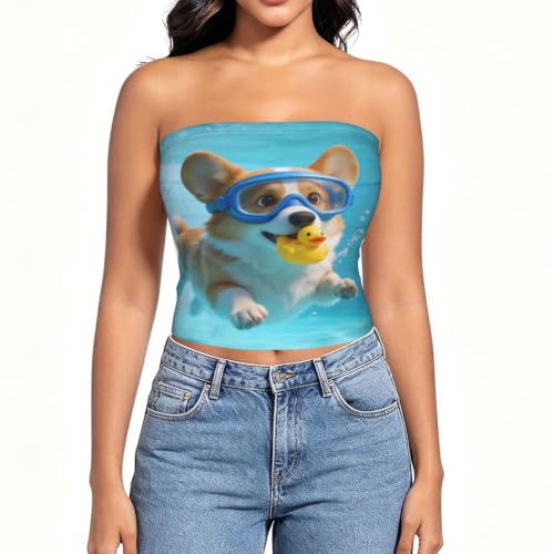 Top sin tirantes para mujer Diving Dog - Bandeau sin costuras con silicona antideslizante, bralette suave y elástico miniatura 2