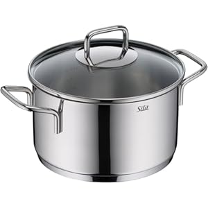 Silit Extra Cook, Kochtopf 20 cm mit Glasdeckel, Innenskalierung, breiter Schüttrand, hochwertiger spülmaschinenfester Crominox-Edelstahl, Bratentopf groß, optimale Wärmeverteilung, Induktion