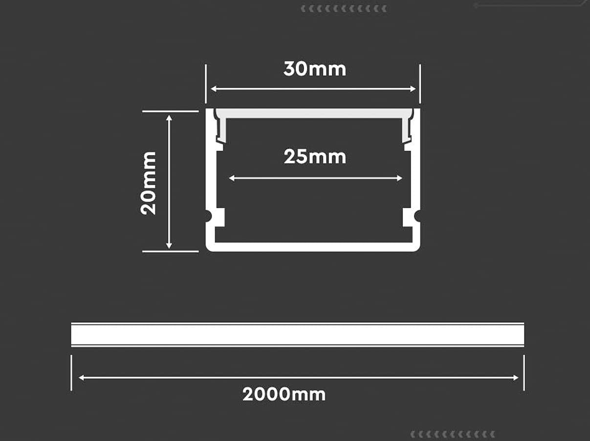 A2ZWORLD 8 metros de perfil de aluminio para tira LED, con cubierta de tapones y gancho, 4 kits de 2 metros de ancho alto interior de 27 mm (30 x 20 mm)