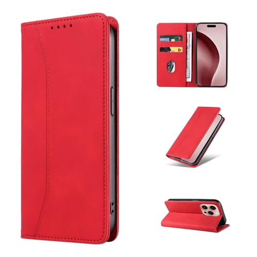 HAONANDE Funda Cuero para Vivo V15 Pro Tapa, Carcasa Flip Tipo Libro de Piel Cartera Folio Billetera Plegable Soporte Case con Ranura para Tarjeta, Magnética Rojo