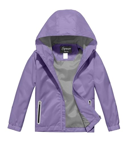 Image of Boys Girls Rain Jackets Lightweight Waterproof Hooded Raincoat Lined Windbreakers for Kids