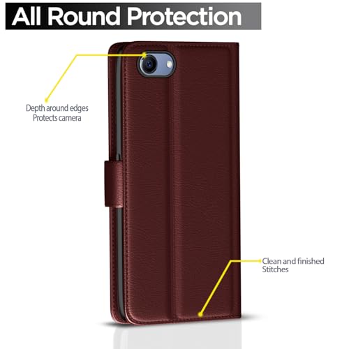 Image of Pikkme Realme 1 Flip Case Leather Finish | Inside TPU with Card Pockets | Wallet Stand and Shock Proof | Magnetic Closing | Complete Protection Flip Cover for Realme 1 (Brown)
