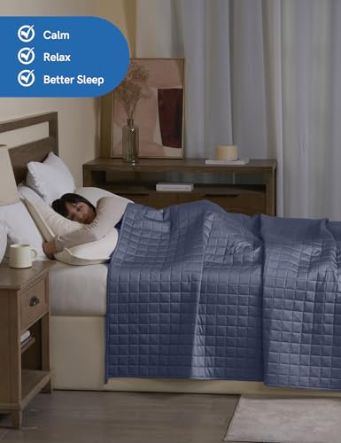 Image of YnM Exclusive Cooling Weighted Blanket with Rayon Derived from Bamboo, Bed Blanket for One Person of 190lbs, Ideal for Twin /Full Bed (48x72 Inches, 20 Pounds, Blue Grey)